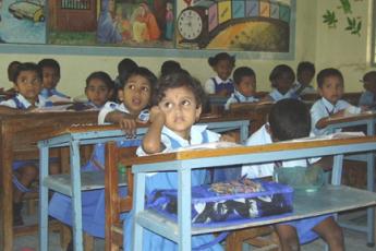 In een klas in de Word and Deed Educational Academy school in Hyderabad.